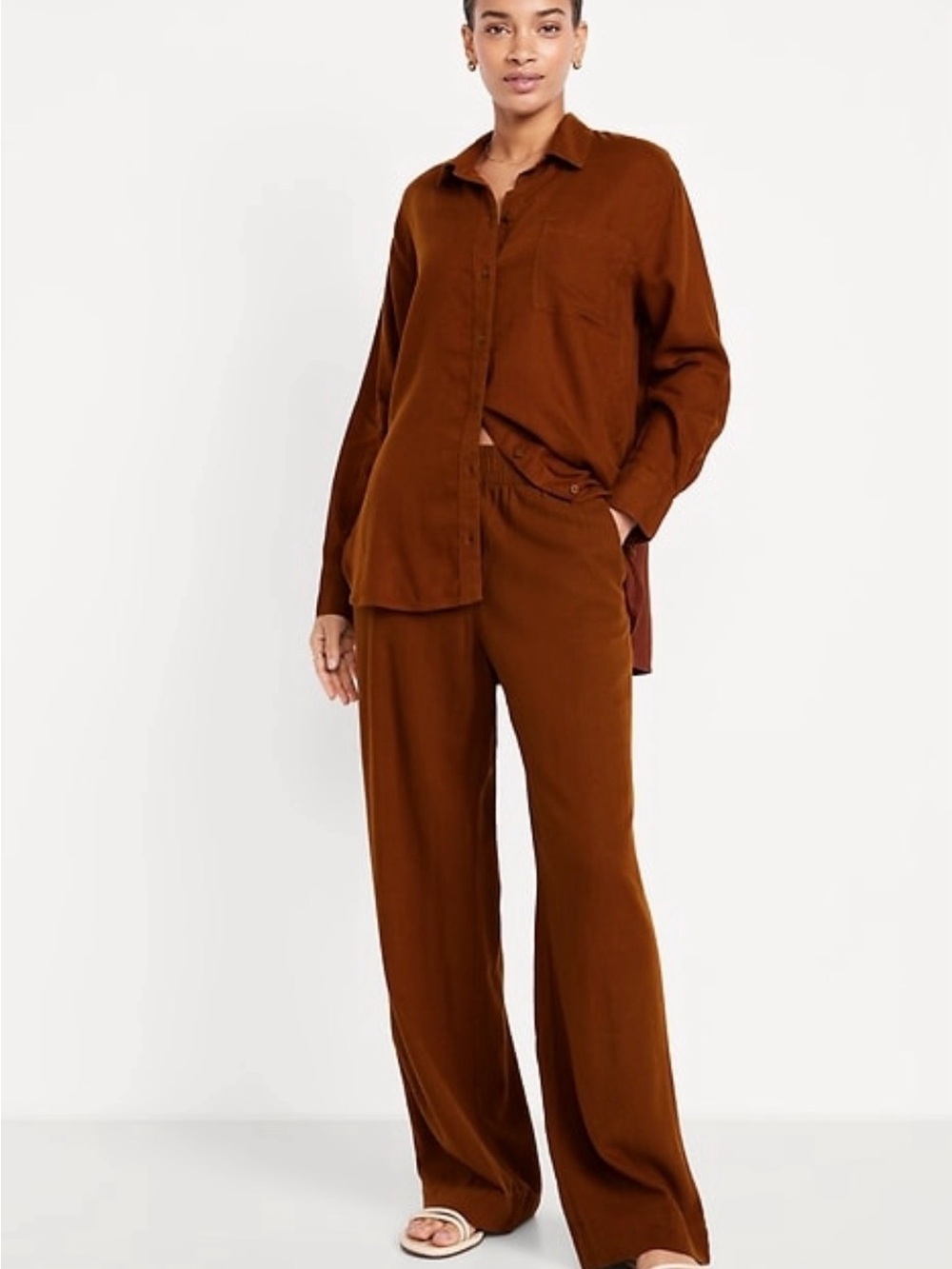Old Navy Linen-Blend Loose Button Down Shirt and High-Waisted Wide-Leg Pants